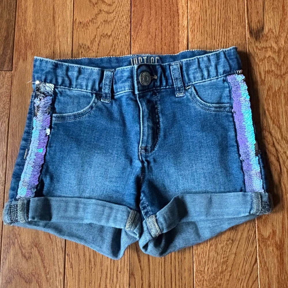 Justice Girls Denim Flip Sequin Shorts - Like New! EUC